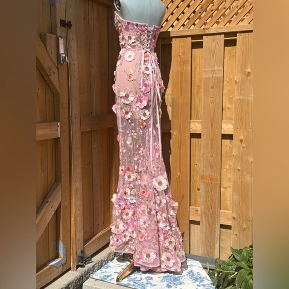 🆕 BRONX & BANCO 🧿 NWOT Jasmine Floral-Appliqued Gown, Pastel Pink Sz S US 4 - Picture 8 of 15